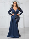 Yisikado Plus Size Women's Elegant And Sexy Slim Fit Dress With Long Sleeves, Sparkling Sequin Decor And 3d Structure Design-FMGN765