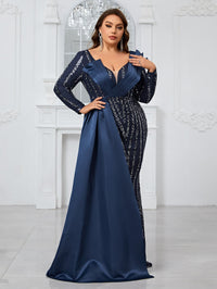 Yisikado Plus Size Women's Elegant And Sexy Slim Fit Dress With Long Sleeves, Sparkling Sequin Decor And 3d Structure Design-FMGN765