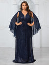 Yisikado Plus Size Women¡¯S Party Evening Dress With Shiny V-Neck Chiffon Shawl, Elegant And Graceful-FMGN1096