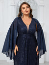 Yisikado Plus Size Women¡¯S Party Evening Dress With Shiny V-Neck Chiffon Shawl, Elegant And Graceful-FMGN1096