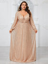 Yisikado Plus Size Women'S Sparkly Deep V-Neck Lantern Sleeve Party Evening Dress-FMGT933