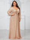 Yisikado Plus Size Women'S Sparkly Deep V-Neck Lantern Sleeve Party Evening Dress-FMGT933