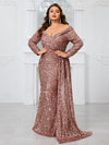 Yisikado Ladies' Plus Size Glitter Off Shoulder Long Sleeve Elegant Sexy Dress For Evening Party-FMGW480-1