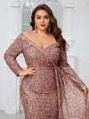 Yisikado Ladies' Plus Size Glitter Off Shoulder Long Sleeve Elegant Sexy Dress For Evening Party-FMGW480-1