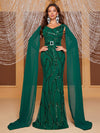 Yisikado Contrast Sequin Cloak Sleeve Belted Formal Dress-MGN646-1