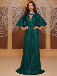 Yisikado Keyhole Neck Butterfly Sleeve Sequin Formal Dress-SST2090