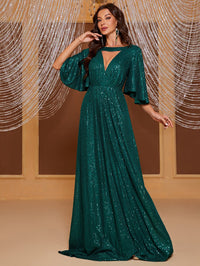 Yisikado Keyhole Neck Butterfly Sleeve Sequin Formal Dress-SST2090