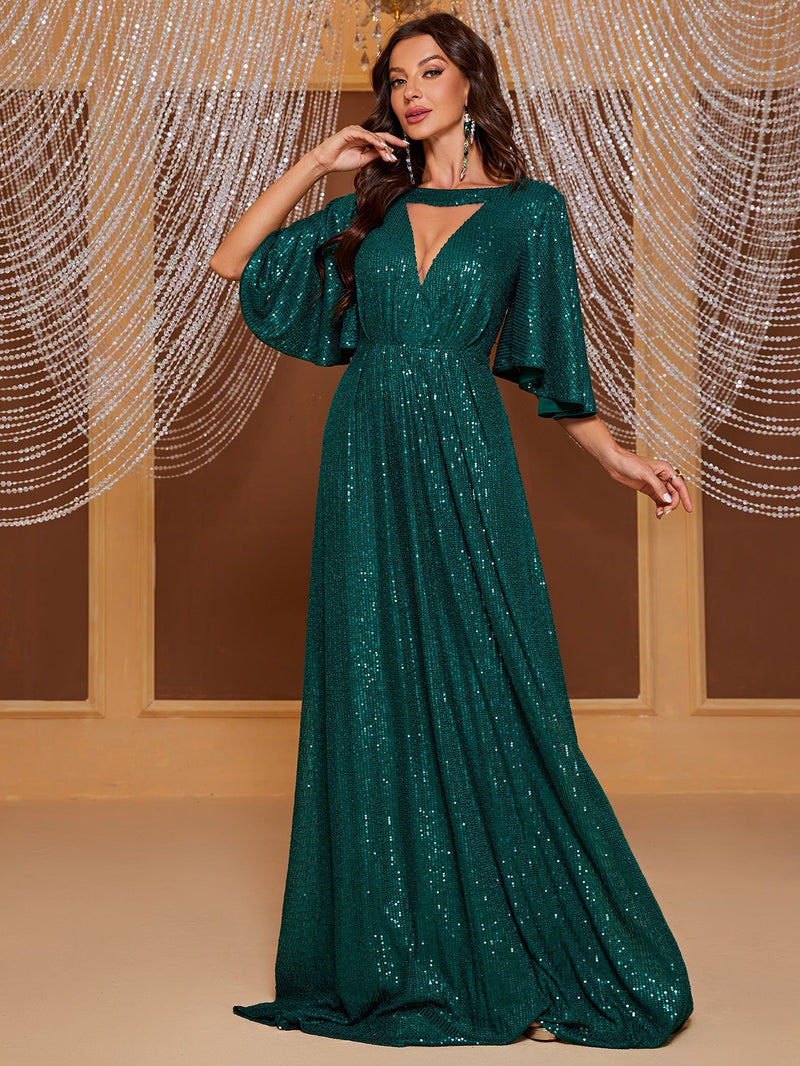 Yisikado Keyhole Neck Butterfly Sleeve Sequin Formal Dress-SST2090