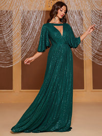 Yisikado Keyhole Neck Butterfly Sleeve Sequin Formal Dress-SST2090