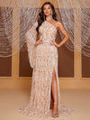 Yisikado thigh sequin formal dress-SSL6147