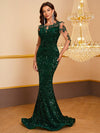 Yisikado Contrast Sequin Mermaid Hem Sequin Formal Dress-SST2087