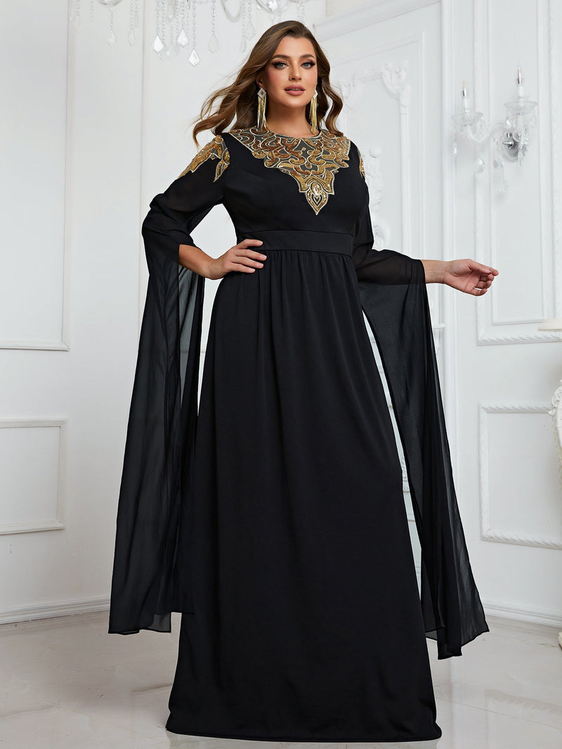 Yisikado Plus Split Sleeve Sequin Decor Maxi Formal Dress-FPS369