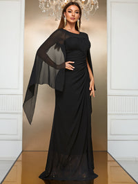 Yisikado Cloak Sleeve Ruched Split Thigh Chiffon Dress-SS312-1