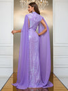 Yisikado Contrast Sequin Cloak Sleeve Mermaid Hem Formal Dress-MGT790