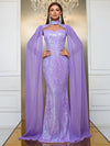 Yisikado Contrast Sequin Cloak Sleeve Mermaid Hem Formal Dress-MGT790