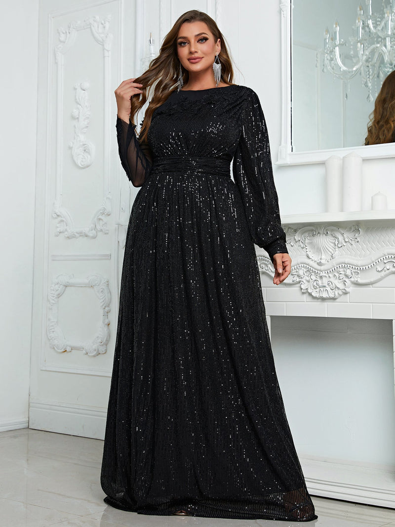 Yisikado Plus Sequin Mesh Panel Maxi Dress-FMGN767