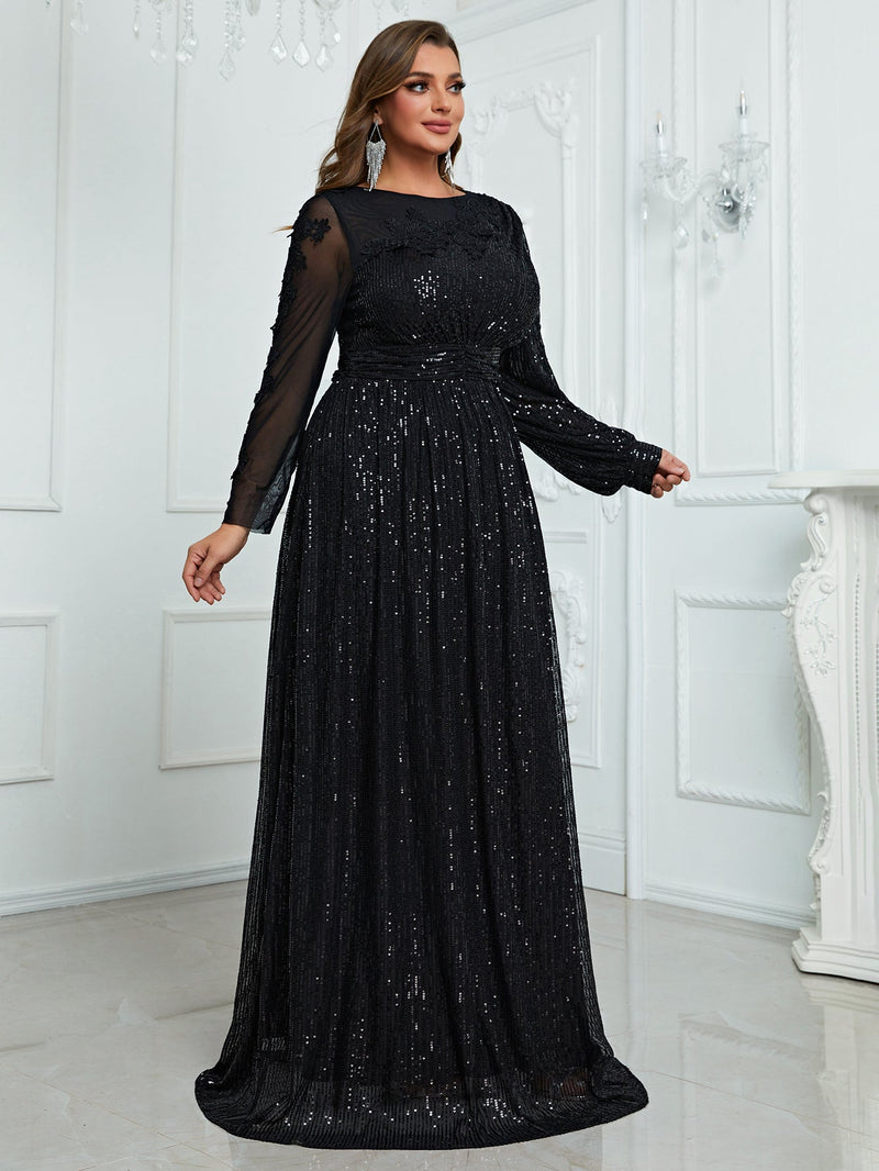 Yisikado Plus Sequin Mesh Panel Maxi Dress-FMGN767