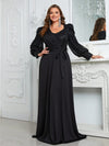 Yisikado Plus Sequin Insert Lantern Sleeve Belted Maxi Formal Dress-FMGW812