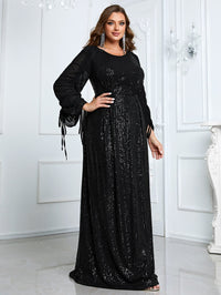 Yisikado Plus Drawstring Sleeve Sequin Formal Dress-FMGT703