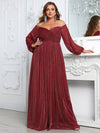 Yisikado Plus Off Shoulder Lantern Sleeve Glitter Formal Dress-FSSN1213