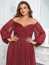 Yisikado Plus Off Shoulder Lantern Sleeve Glitter Formal Dress-FSSN1213