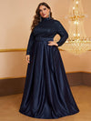 Yisikado Plus Mock Neck Belted Sequin Prom Dress-FMGT849