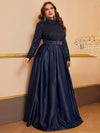 Yisikado Plus Mock Neck Belted Sequin Prom Dress-FMGT849