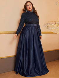 Yisikado Plus Mock Neck Belted Sequin Prom Dress-FMGT849