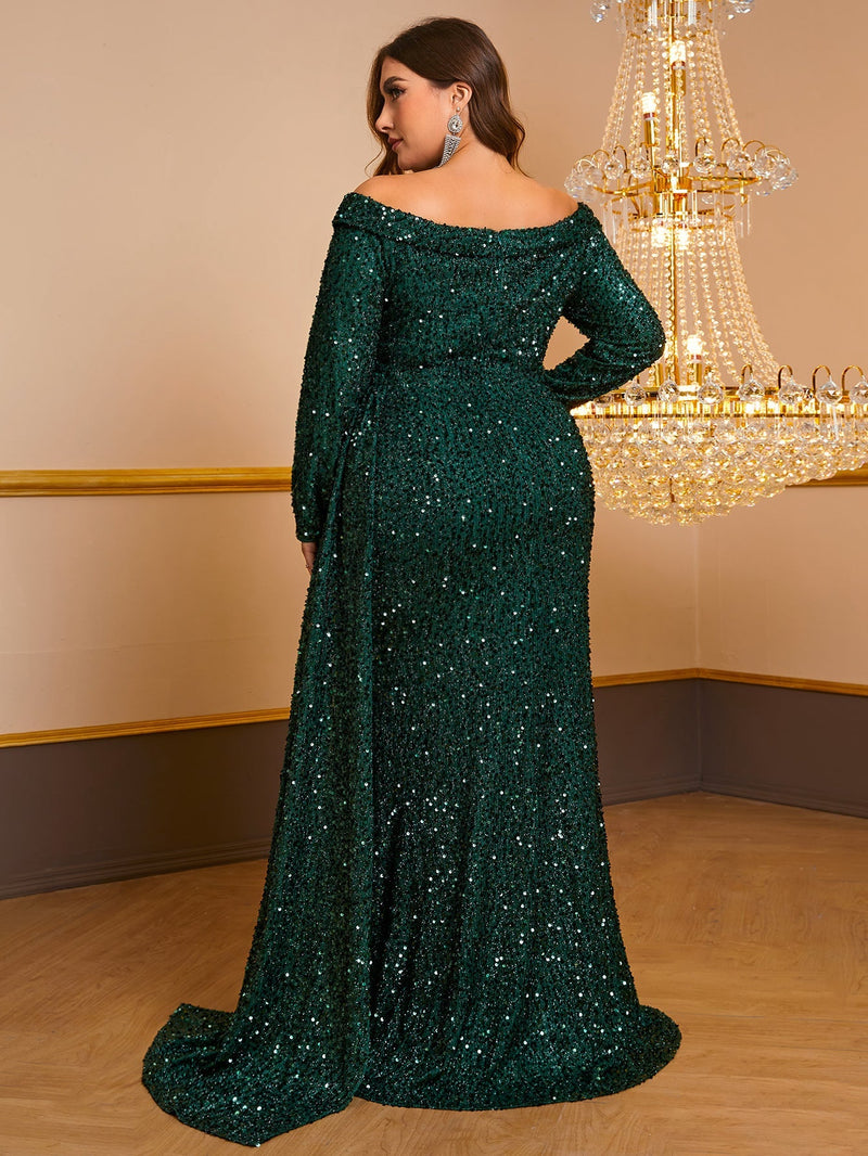 Yisikado Plus Off Shoulder Sequin Prom Dress-FMGW480