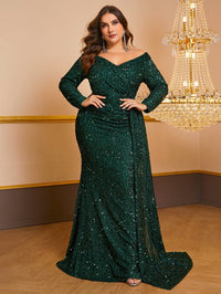 Yisikado Plus Off Shoulder Sequin Prom Dress-FMGW480