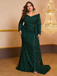 Yisikado Plus Off Shoulder Sequin Prom Dress-FMGW480