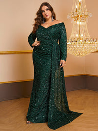 Yisikado Plus Off Shoulder Sequin Prom Dress-FMGW480