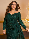 Yisikado Plus Off Shoulder Sequin Prom Dress-FMGW480