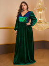 Yisikado Plus Contrast Sequin Lantern Sleeve Velvet Prom Dress-FMGN934