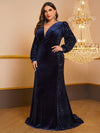 Yisikado Plus Plunging Neck Sequin Insert Velvet Prom Dress-FPS421